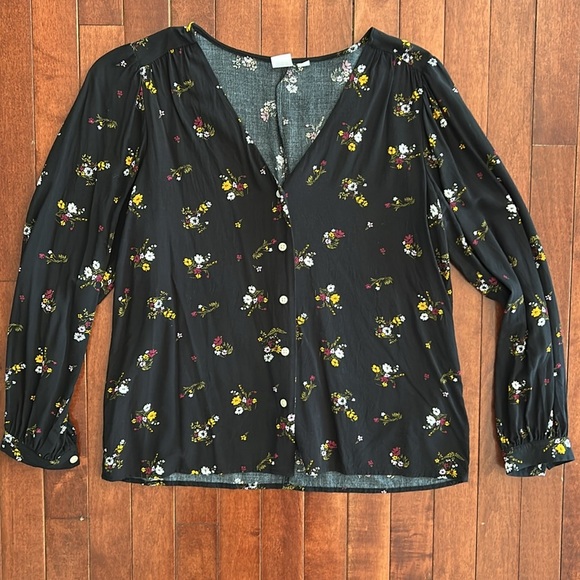 Gap Women’s Black Floral Button Down Blouse Top Size Small - Picture 1 of 7